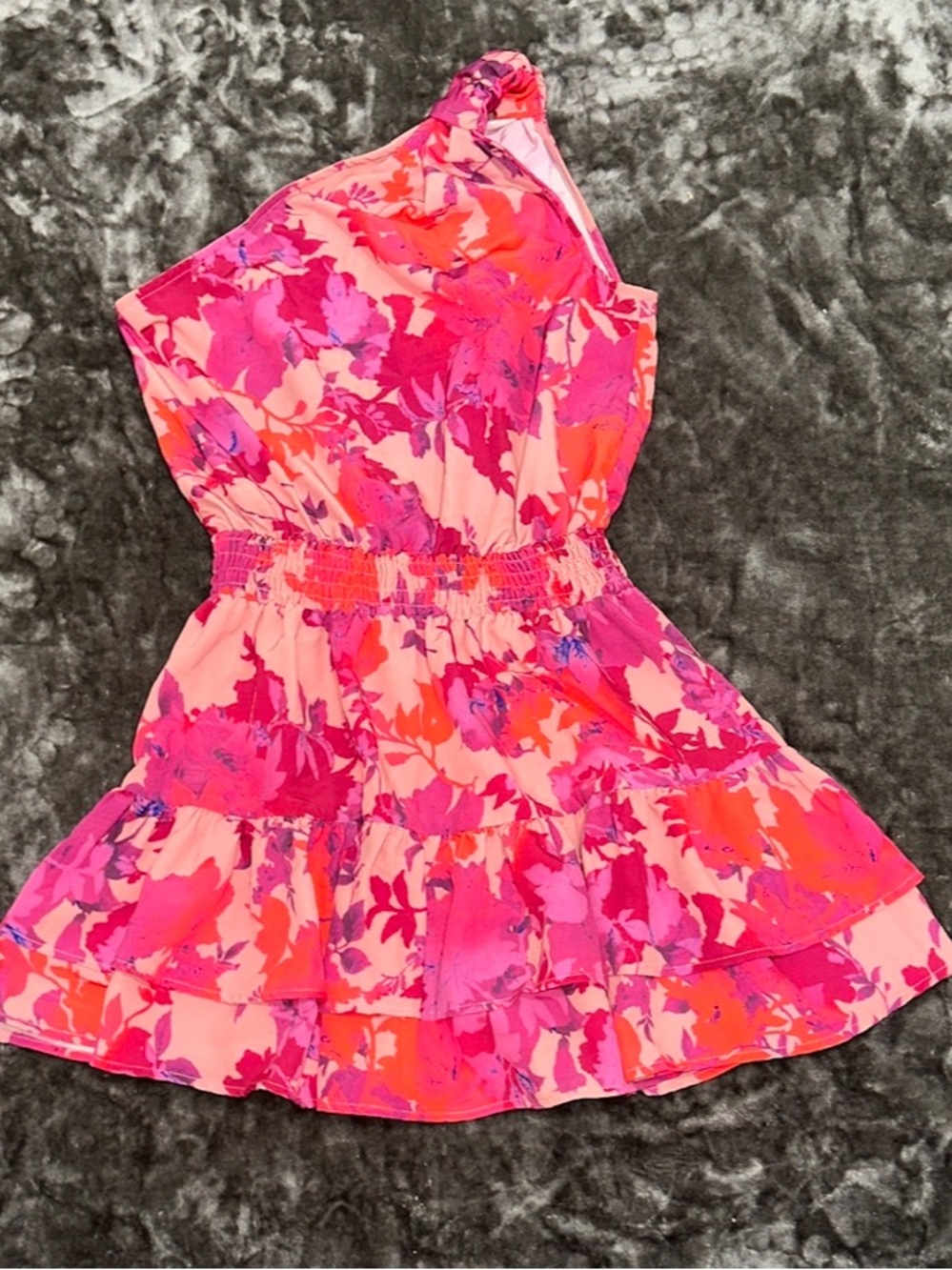 entro One-Shoulder Floral Mini Dress in Pink and Orange - Picture 5 of 9